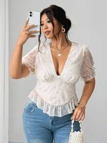 Elenzga Áo thun kỳ nghỉ gợi cảm cỡ lớn - Màu be - Xem 2