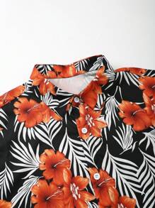 Surfspeed Men's Tropical Print Casual Shirt & Shorts Set, Vacation Outfit Men Vacation Short Sets Men Hawaii Outfit Short Set Men Flowers - Orange - View 4
