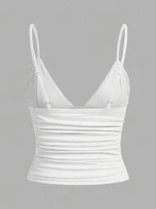 SHEIN EZwear 3 件套女士休闲褶皱修身吊带背心，带胸罩杯，适合夏季 - 彩色 - 查看 6