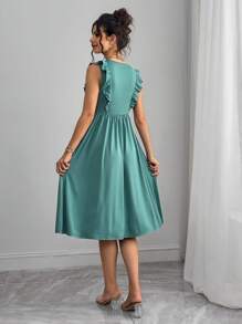 Momance Vestido informal de enfermería con cremallera y volantes de unicolor para mujeres embarazadas