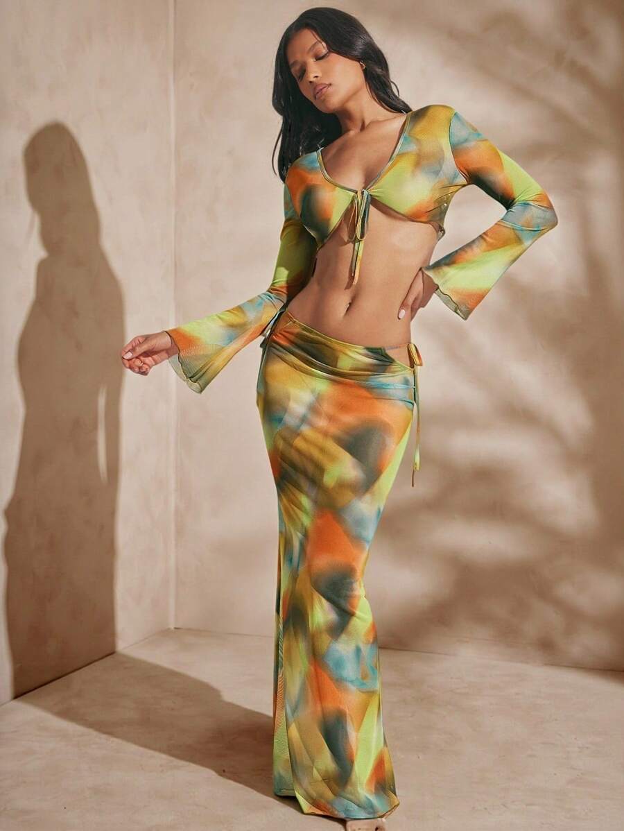 Hauture 女士性感夏季度假两件套，水绿色抽象印花 - 彩色 - 查看 1