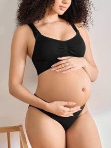 Moonlight&Mama Skin-Friendly Comfortable Solid Color Wide Strap Maternity Bras - Black - View 5