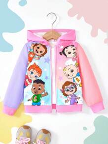 CoComelon X SHEIN Young Girl Cute Figure Graphic Colorful Sweet Fashion Hooded Long Sleeve Jacket Fall Winter - Multicolor - View 1