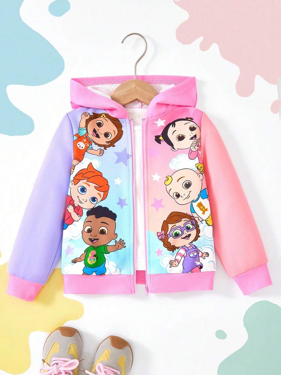 CoComelon X SHEIN Young Girl Cute Figure Graphic Colorful Sweet Fashion Hooded Long Sleeve Jacket Fall Winter - Multicolor - View 1