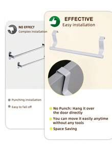 Cirelle 1PC White Single Rod Towel Rack Cabinet Door Back Type Hanging Rack Non-punched Towel Rod