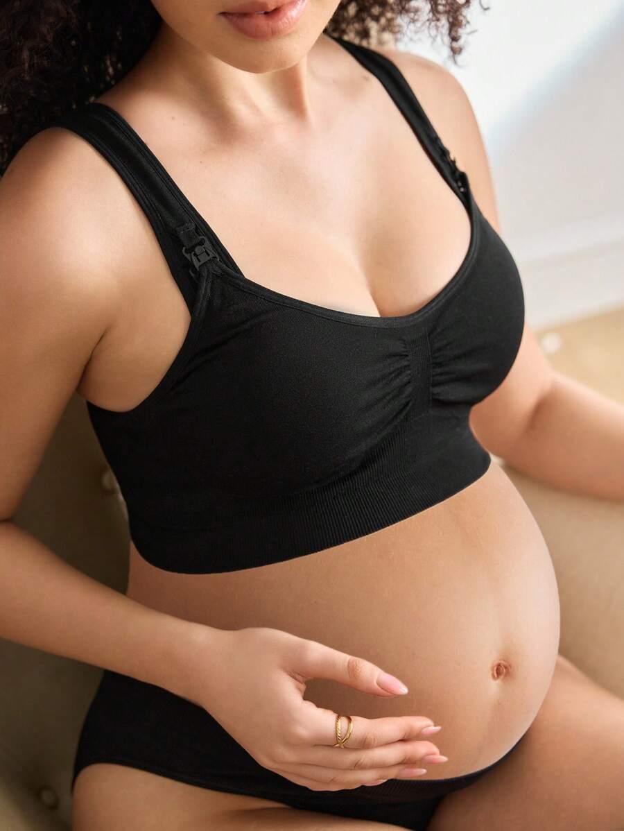 Moonlight&Mama Skin-Friendly Comfortable Solid Color Wide Strap Maternity Bras - Black - View 1