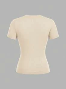 SHEIN EZwear Bộ 3 áo thun dài tay bó sát cổ tròn thường ngày cho nữ màu đen, nâu đậm, màu mơ, thích hợp cho mùa hè - Nhiều màu - Xem 10