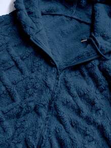 EMERY ROSE Women's Casual Solid Color Textured Fuzzy Zip Up Hooded Jacket Fall Winter Cloth For Women