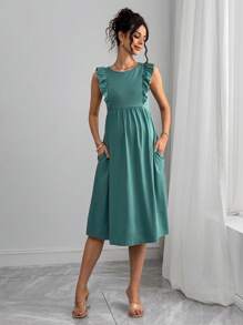 Momance Vestido informal de enfermería con cremallera y volantes de unicolor para mujeres embarazadas