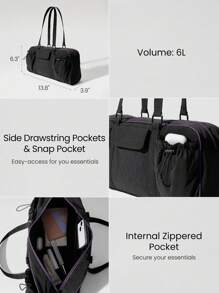 GLOWMODE 6L Hydro Hustle Water-Repellent Exterior Drawstring Snap Closure Zipper Flap Pockets Compartments Shoulder Duffle Bag Gym Studio Travel Vacation Holiday Daily Casual Wear Fall Winter