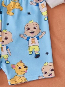 CoComelon X SHEIN Conjunto de pijama para bebé niño que incluye camiseta de manga corta con estampado de dibujos animados en azul y pantalones cortos, talla grande top de manga corta blanco casual y pantalones - Multicolor - Ver 6