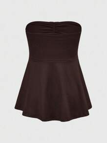 ROMWE Goth Áo Bandeau màu trơn bó sát thời trang Y2K dành cho nữ, mùa hè - màu nâu - Xem 2