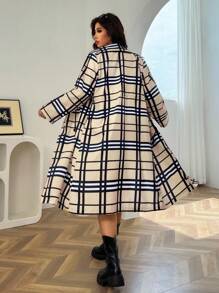 SHEIN EZwear Áo gió dài tay cổ bẻ in họa tiết kẻ caro thời trang thu đông cỡ lớn cho nữ - Nhiều màu - Xem 4