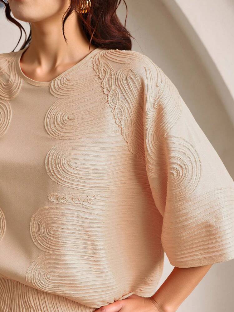Plus Size New Tang Dynasty Style Embroidered Round Neck Short Sleeve Elegant Urban Top, Suitable For Summer, Casual, Holiday, Beach, Elegant, Party