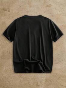 Anewsta Men's Casual Loose Crew Neck Short Sleeve Top, Cartoon Embroidered Black T-Shirt