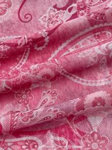 SHEIN EZwear Áo ba lỗ lưới dệt kim in họa tiết cổ điển dành cho nữ - Hồng - Xem 4