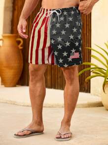 Surfspeed Men's Striped & Star Print Casual Beach Shorts - Multicolor - View 4