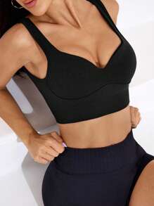 Slayform Women Casual Sweetheart Collar Minimalist Design Sports Bra, Breathable - Black - View 5