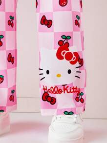 HELLO KITTY AND FRIENDS | SHEIN Women's Loose Low Waist Cute Cartoon Graphic Casual Sport Trousers, Pink, Summer - Pink - View 3