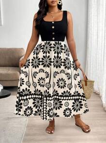 DreamSkyne Đầm không tay họa tiết hoa Colorblock ngày lễ cỡ lớn - Nhiều màu - Xem 6