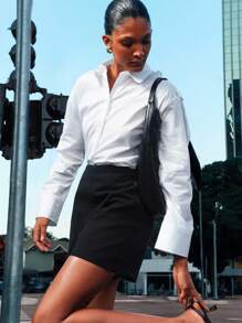 Daynim 女式休闲黑色侧扣牛仔短裤 - 黑色 - 查看 5