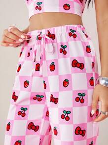 HELLO KITTY AND FRIENDS | SHEIN Women's Loose Low Waist Cute Cartoon Graphic Casual Sport Trousers, Pink, Summer - Pink - View 4