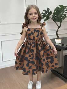 SHEIN Young Girl Loose Casual Sweet Fitted Waist Cap Sleeve A-Line Knee-Length Dress - Multicolor - View 8