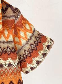 SHEIN Vintaside Kids 2 件套春夏新款休闲风格纯色提花纹理纽扣口袋领衬衫和松紧腰褶皱短裤搭配舒适男婴服装、儿童服装、幼儿服装、婴儿服装、幼儿外套、幼儿短裤、6M-3T - 橘色 - 查看 5