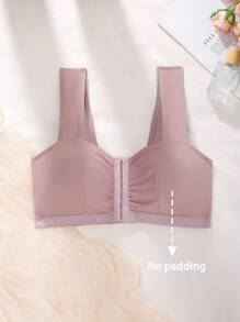 简约纯色褶饰前纽扣吊带背心，宽肩带 - 藕粉色 - 查看 6