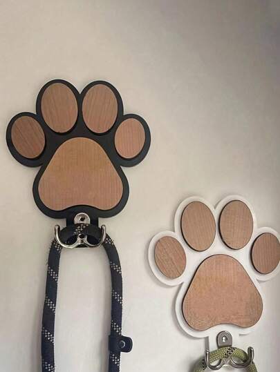 1/2 Pcs Stylish Wooden Paw Print Wall Hooks - Polished, Handmade Towel And Clothes Hangers, Universal Accessory Hooks, Suitable For Bedroom And Bathroom Decoration, Wall Decor, Aesthetic Room Decoration, A Cute Luxury Wood Paw Shaped Double Headed Hook Perfect For Hanging Dog Leashes In Any Hallway Or Utility Room