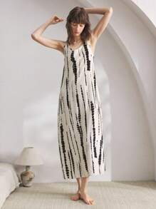 Ocili Comfortable Simple Striped Print Women's Nightgown