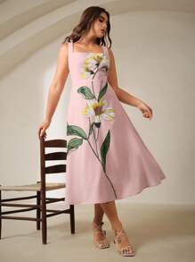 Anewsta Plus Size Women Luxury Vacation Style Spaghetti Strap Sexy Backless Pearl Flower Pattern Gown, Party Dress