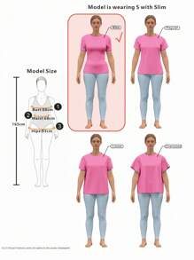 SHEIN EZwear Áo thun nữ cổ tròn tay raglan màu đen ôm sát, màu hồng fuchsia tối giản, phù hợp cho mùa hè - Màu Hồng Tươi - Xem 4