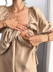 SHEIN 纯色休闲方领系带两件套孕妇哺乳长裤