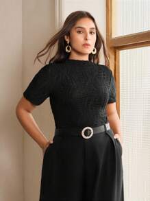 Anewsta 女士加大码优雅时尚假日沙滩休闲黑色短袖褶皱纹理T恤，适合春夏穿着