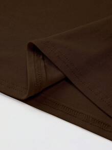 INAWLY Tee-shirt ajusté col rond couleur café grande taille pour femmes - Marron - Voir 6