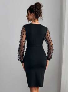 SHEIN Lace-Up Embroidered Elegant Maternity Dress - Black - View 2