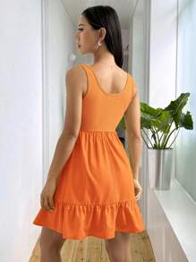 SHEIN Unity Women's Fashionable Ribbed Patchwork Sleeveless Dress - Burnt Orange - View 2