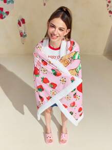 Strawberry Shortcake X SHEIN Cartoon Character & Strawberry Printed Plus Fleece Thick Blanket, DayGift Ideas