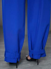 SHEIN Unity 女士纯色简约直筒裤，适合通勤 - 寶藍色 - 查看 6