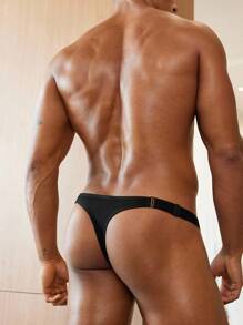 SHEIN 2 Pcs Men Solid Color Ribbed Pattern Thong Underwear Set