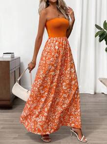 SHEIN Clasi 女士花卉印花休闲无袖连衣裙 - 橘色 - 查看 6