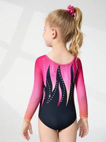 Young Girls Gradient Mesh Long Sleeve Bodysuit, Leotard Activewear 4-Way Stretch High Flexibility