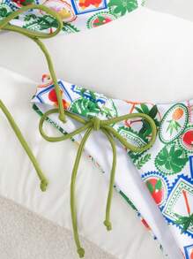 SHEIN 2 件套女士浪漫优雅图案比基尼，性感假日泳装，海滩度假装 - 彩色 - 查看 5