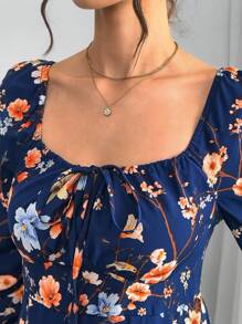 Momance 花卉印花侧开衩连衣裙，孕妇海滩度假连衣裙 - 彩色 - 查看 7