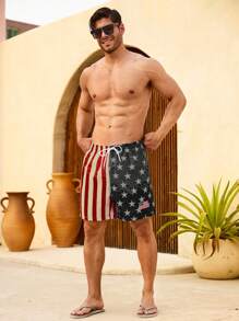 Surfspeed Men's Striped & Star Print Casual Beach Shorts - Multicolor - View 3