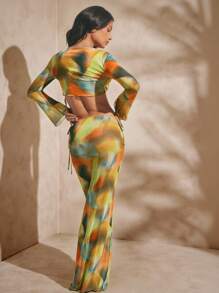 Hauture 女士性感夏季度假两件套，水绿色抽象印花 - 彩色 - 查看 2