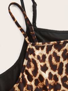 SHEIN EZwear 2 chiếc áo hai dây họa tiết da báo và trơn cỡ lớn, thích hợp cho du lịch và nghỉ dưỡng mùa hè - Nhiều màu - Xem 3