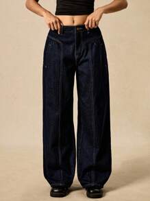 Easelle 女士宽松时尚牛仔裤，适合夏季 - 藍色 - 查看 5