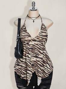 SHEIN ICON Plus Size Women's Sexy Backless Zebra Print Summer Top, Suitable For Summer Vacation, Festivals Leopard Print - Multicolor - View 1